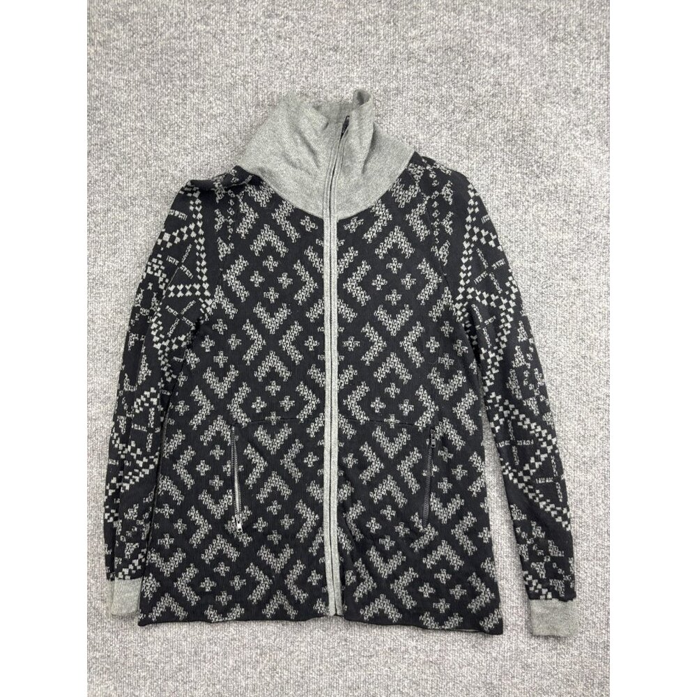 Icelandic Design Sweater Womens XS Black Geometric Full Zip Mock‎ Neck Knit
